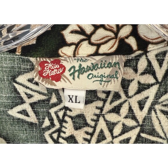 Hilo Hattie Hawaiian Shirt XL Green Tapa Hibiscus Barkcloth 100% Cotton Aloha - Picture 3 of 7